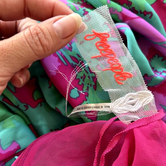 FREE PEOPLE Summer Nights Floral Pink Fuchsia Teal Maxi Dress Size Small - Picture 16 of 16